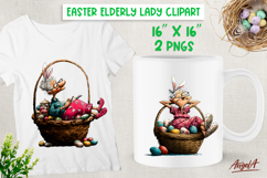 Easter clipart Funny lady in basket with eggs Bunny ears PNG Product Image 1