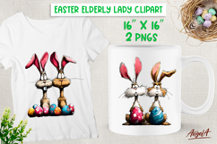 Funny Elderly bunnies with Easter eggs clipart PNG Product Image 1