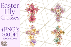 Easter Lily Cross Clipart, Pastel Bold Christian Crosses Png Product Image 1