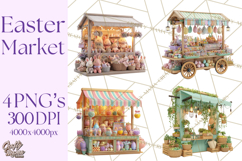 Easter Bunny PNG Clipart Spring Market Stall Eggs Basket Product Image 1