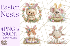 Watercolor Easter Animals Clipart, Cute Animals in Nests Png Product Image 1