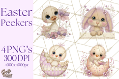 Peeking Large-Eyed Easter Animals PNG Pastel Illustrations Product Image 1