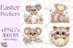 Peeking Large-Eyed Easter Animals PNG Pastel Illustrations Product Image 1