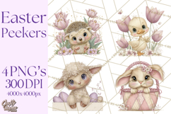 Peeking Large-Eyed Easter Animals PNG Pastel Illustrations Product Image 1
