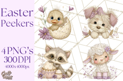 Peeking Large-Eyed Easter Animals PNG Pastel Illustrations Product Image 1