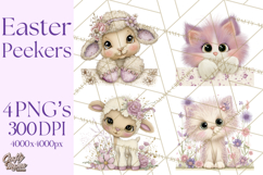 Peeking Large-Eyed Easter Animals PNG Pastel Illustrations Product Image 1