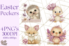 Peeking Large-Eyed Easter Animals PNG Pastel Illustrations Product Image 1