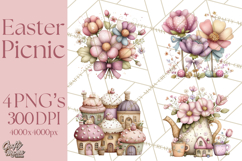 Easter Picnic Animal Clipart, Cute Spring Picnic PNG Product Image 1