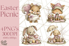Easter Picnic Animal Clipart, Cute Spring Picnic PNG Product Image 1