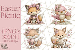 Easter Picnic Animal Clipart, Cute Spring Picnic PNG Product Image 1