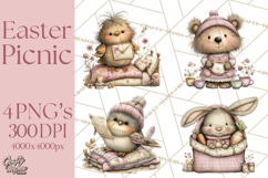 Easter Picnic Animal Clipart, Cute Spring Picnic PNG Product Image 1