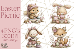 Easter Picnic Animal Clipart, Cute Spring Picnic PNG Product Image 1