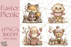 Easter Picnic Animal Clipart, Cute Spring Picnic PNG Product Image 1