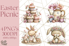 Easter Picnic Animal Clipart, Cute Spring Picnic PNG Product Image 1