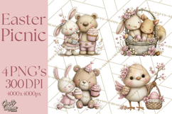 Easter Picnic Animal Clipart, Cute Spring Picnic PNG Product Image 1