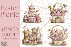 Easter Picnic Animal Clipart, Cute Spring Picnic PNG Product Image 1