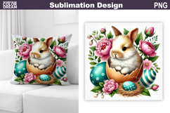 Cute Bunny Pillow Design | Easter Baby Animal Sublimation Product Image 1