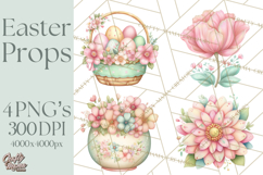 Easter Props Clipart PNG, Cute Easter Icons, Eggs Baskets Product Image 1