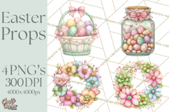 Easter Props Clipart PNG, Cute Easter Icons, Eggs Baskets Product Image 1