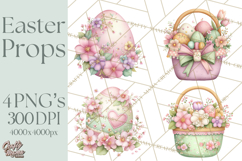 Easter Props Clipart PNG, Cute Easter Icons, Eggs Baskets Product Image 1