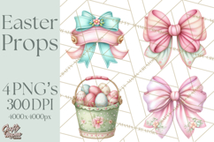 Easter Props Clipart PNG, Cute Easter Icons, Eggs Baskets Product Image 1