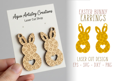 Easter Bunny with Hearts Pattern Earrings Laser Cut Template Product Image 1