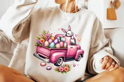 Easter Retro Truck PNG, Easter Bunny PNG, Happy Easter PNG Product Image 1