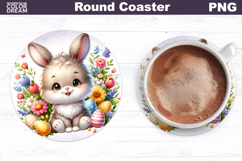 Cute Bunny Round Coaster | Easter Animal Coaster Product Image 1