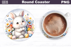 Cute Bunny Round Coaster | Easter Animal Coaster Product Image 1