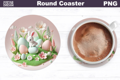 Cute Bunny Round Coaster | Easter Animal Coaster Product Image 1
