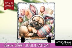 Easter Dog Slate PNG - Cute Puppy Square Slate Sublimation Product Image 1