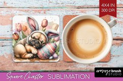 Easter Dog Square Coaster - Cute Puppy Coaster PNG Product Image 1