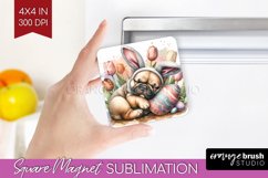 Easter Dog Magnet Sublimation - Cute Puppy Square Magnet PNG Product Image 1