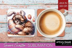 Easter Dog Square Coaster - Cute Puppy Coaster PNG Product Image 1