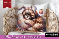 Easter Dog Pillow Sublimation - Cute Puppy Pillow Cover PNG Product Image 1