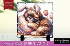 Easter Dog Slate PNG - Cute Puppy Square Slate Sublimation Product Image 1