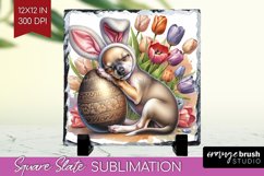 Easter Dog Slate PNG - Cute Puppy Square Slate Sublimation Product Image 1