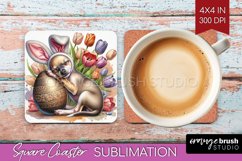 Easter Dog Square Coaster - Cute Puppy Coaster PNG Product Image 1