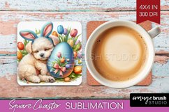 Easter Dog Square Coaster - Cute Puppy Coaster PNG Product Image 1