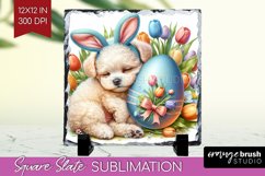 Easter Dog Slate PNG - Cute Puppy Square Slate Sublimation Product Image 1