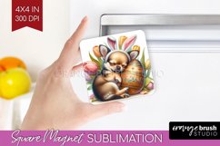 Easter Dog Magnet Sublimation - Cute Puppy Square Magnet PNG Product Image 1