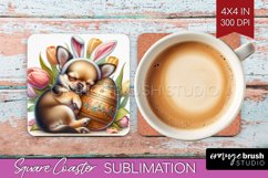 Easter Dog Square Coaster - Cute Puppy Coaster PNG Product Image 1