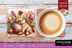 Easter Dog Square Coaster - Cute Puppy Coaster PNG Product Image 1