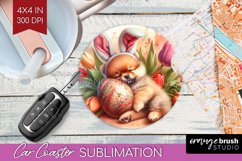 Easter Dog Car Coaster - Cute Puppy Coaster PNG Sublimation Product Image 1