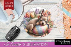 Easter Dog Car Coaster - Cute Puppy Coaster PNG Sublimation Product Image 1