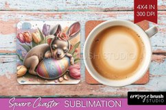 Easter Dog Square Coaster - Cute Puppy Coaster PNG Product Image 1