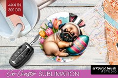 Easter Dog Car Coaster - Cute Puppy Coaster PNG Sublimation Product Image 1