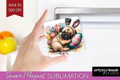 Easter Dog Magnet Sublimation - Cute Puppy Square Magnet PNG Product Image 1