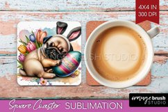 Easter Dog Square Coaster - Cute Puppy Coaster PNG Product Image 1