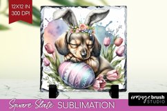 Easter Dog Slate PNG - Cute Puppy Square Slate Sublimation Product Image 1